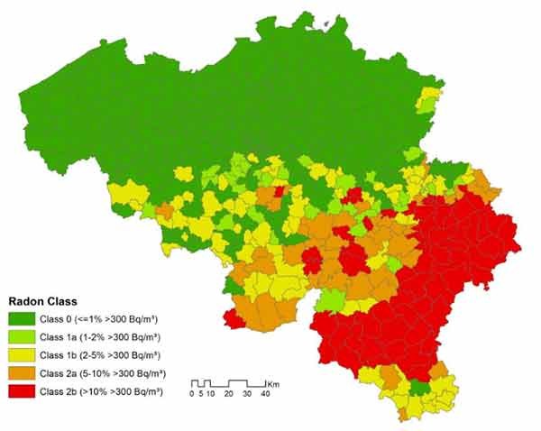 Carte légendée sur le Radon